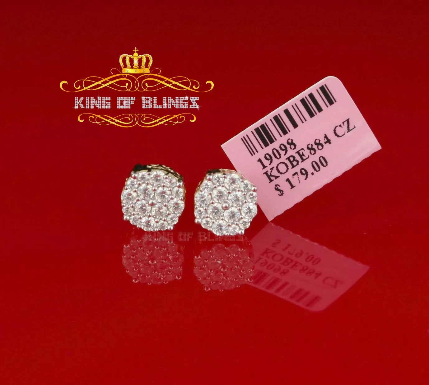 King of Bling's Aretes Para Hombre 925 Yellow Silver 2.0ct Cubic Zirconia Round Women's Earrings