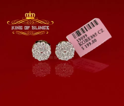 King of Bling's Aretes Para Hombre 925 Yellow Silver 2.48ct Cubic Zirconia Round Women's Earring