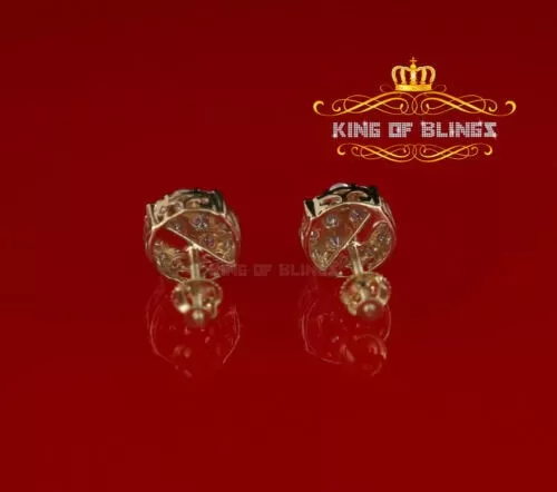 King of Bling's Aretes Para Hombre 925 Yellow Silver 2.48ct Cubic Zirconia Round Women's Earring