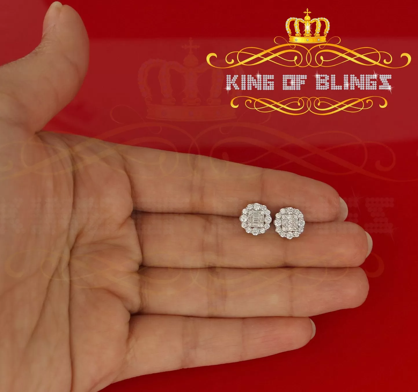 King of Blings- 0.94ct Cubic Zirconia 925 White Sterling Silver Women's Hip Hop Flower Earring