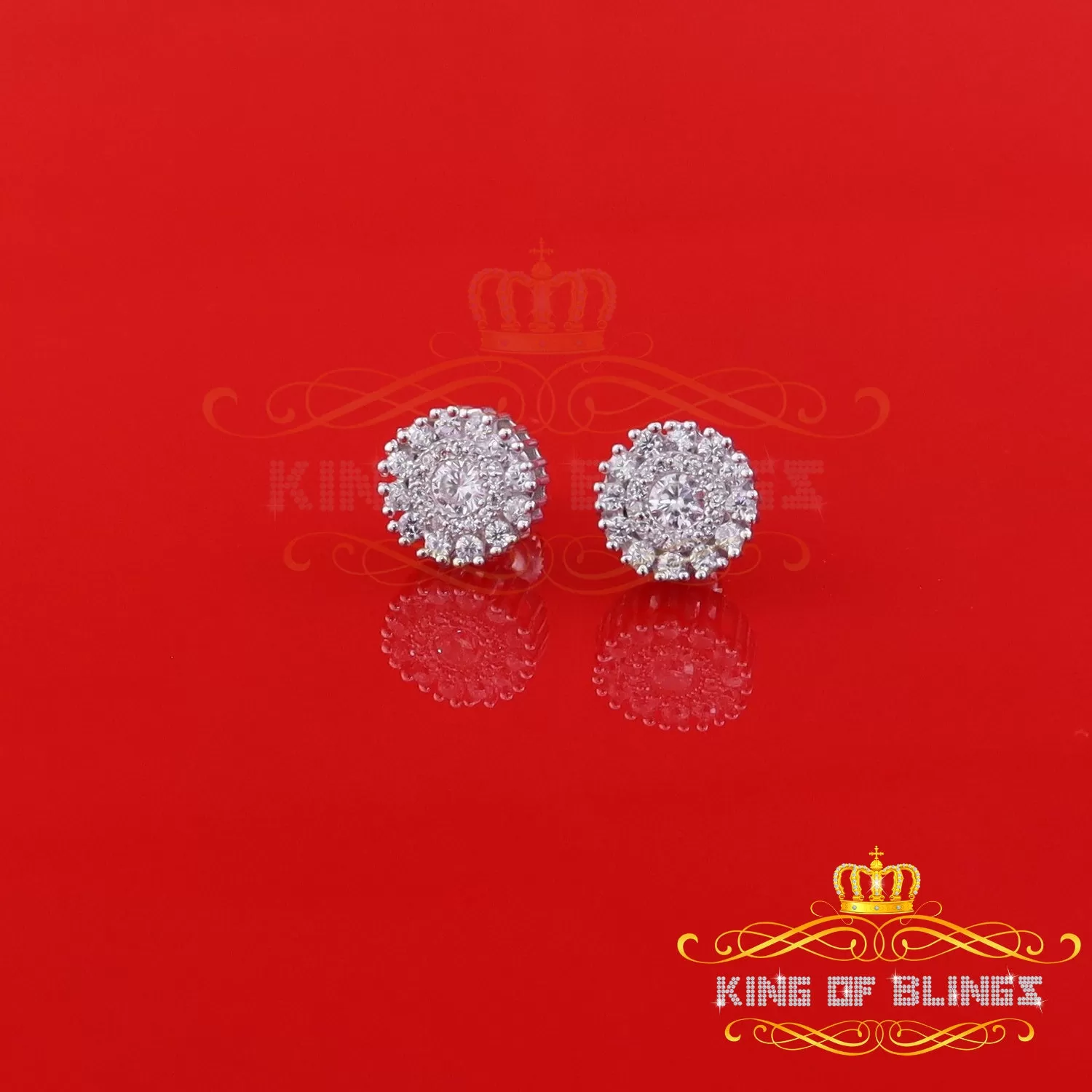 King of Blings- 1.28ct Cubic Zirconia White 925 Sterling Silver For Men's/Womens Round Earrings