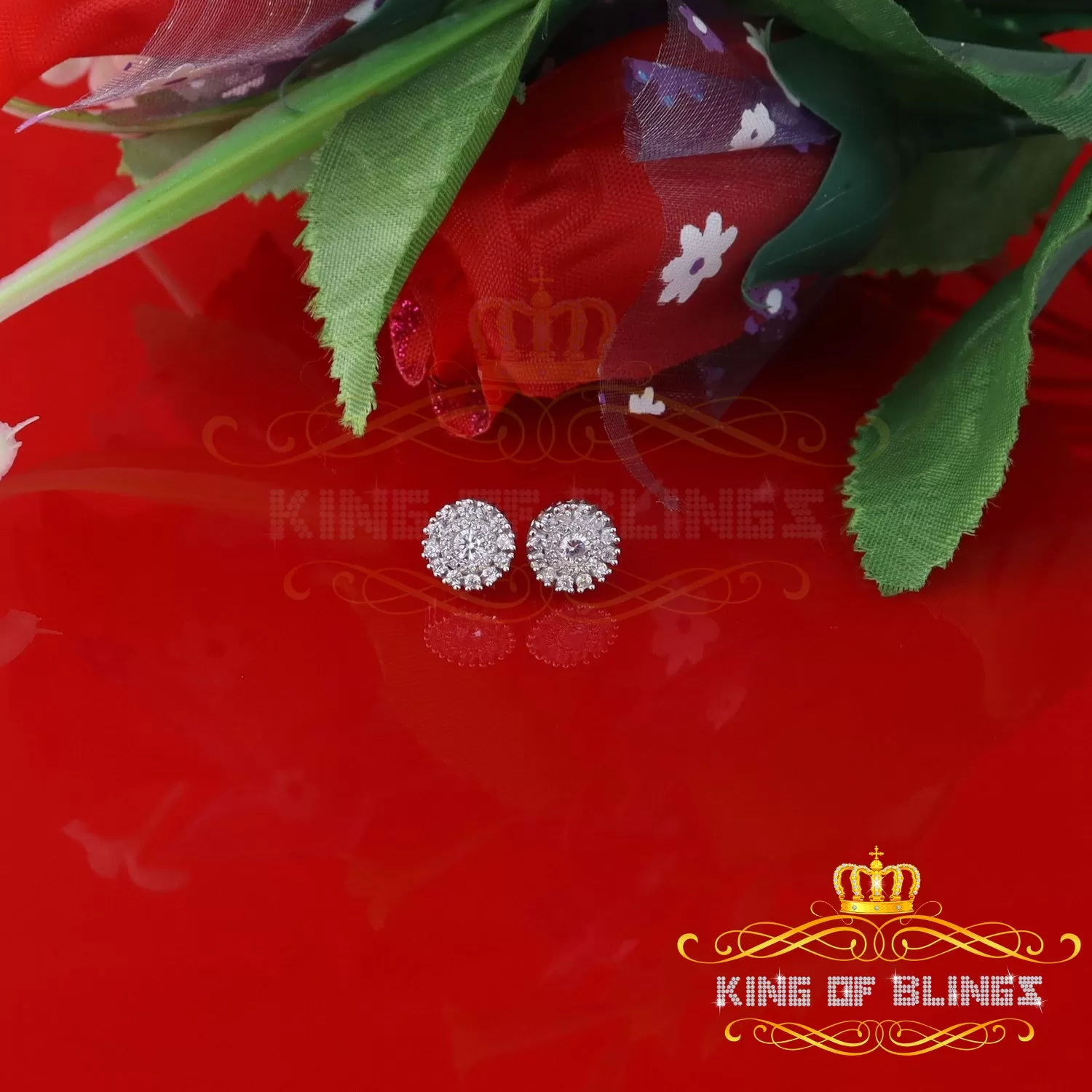 King of Blings- 1.28ct Cubic Zirconia White 925 Sterling Silver For Men's/Womens Round Earrings