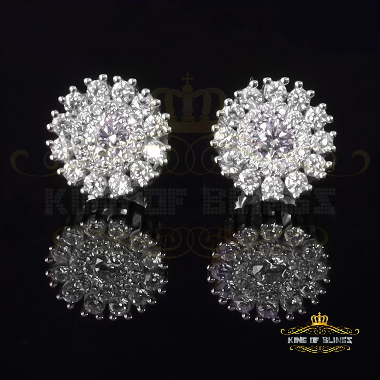 King of Blings- 1.28ct Cubic Zirconia White 925 Sterling Silver For Men's/Womens Round Earrings