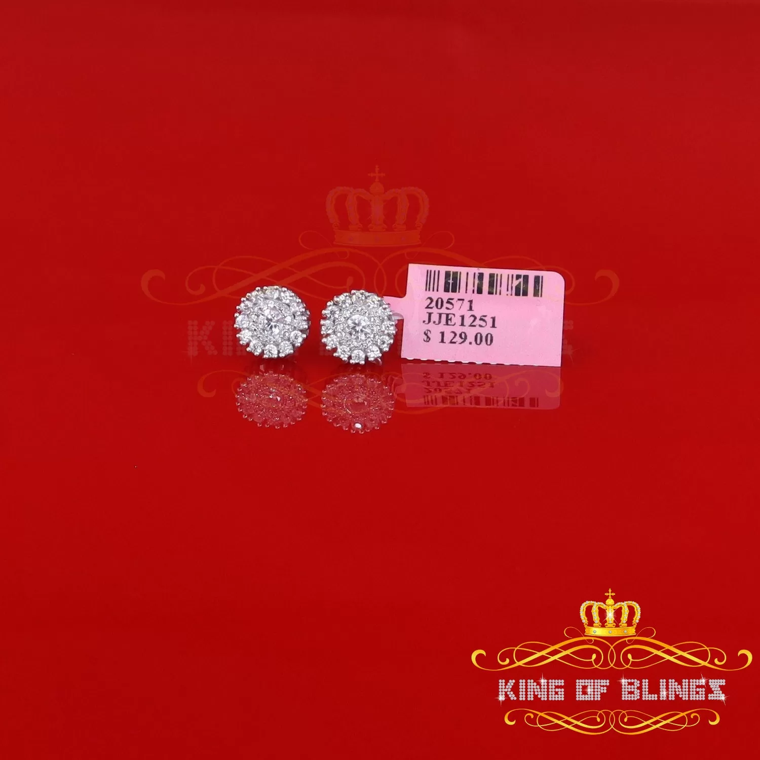 King of Blings- 1.28ct Cubic Zirconia White 925 Sterling Silver For Men's/Womens Round Earrings