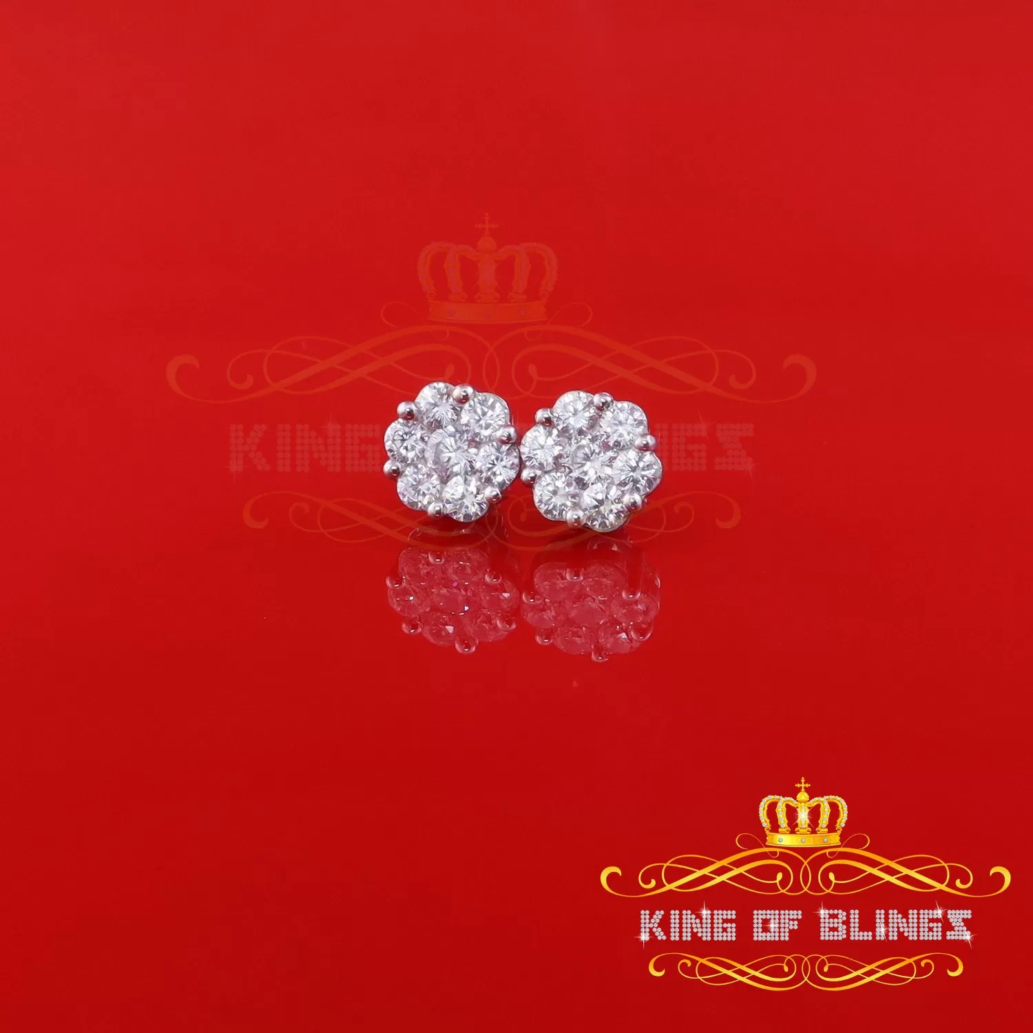 King of Blings- 925 Sterling White Silver 3.00ct Diamond Women's /Men's Hip Hop Flower Earrings