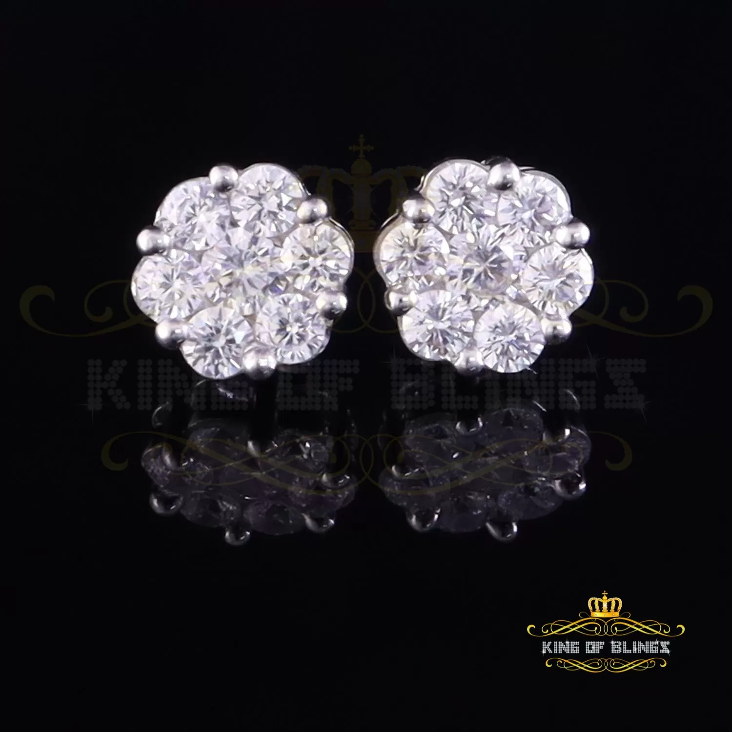 King of Blings- 925 Sterling White Silver 3.00ct Diamond Women's /Men's Hip Hop Flower Earrings