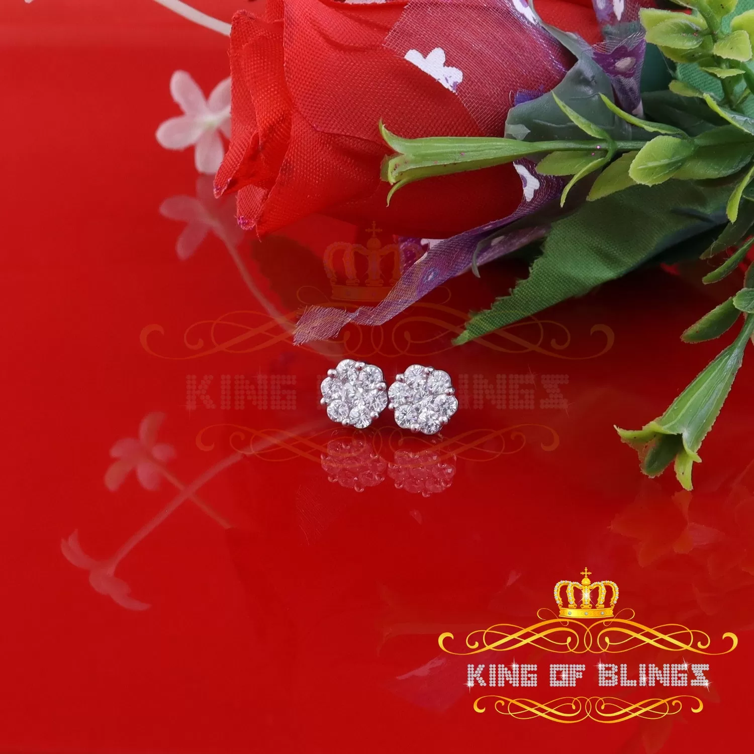 King of Blings- 925 Sterling White Silver 3.00ct Diamond Women's /Men's Hip Hop Flower Earrings