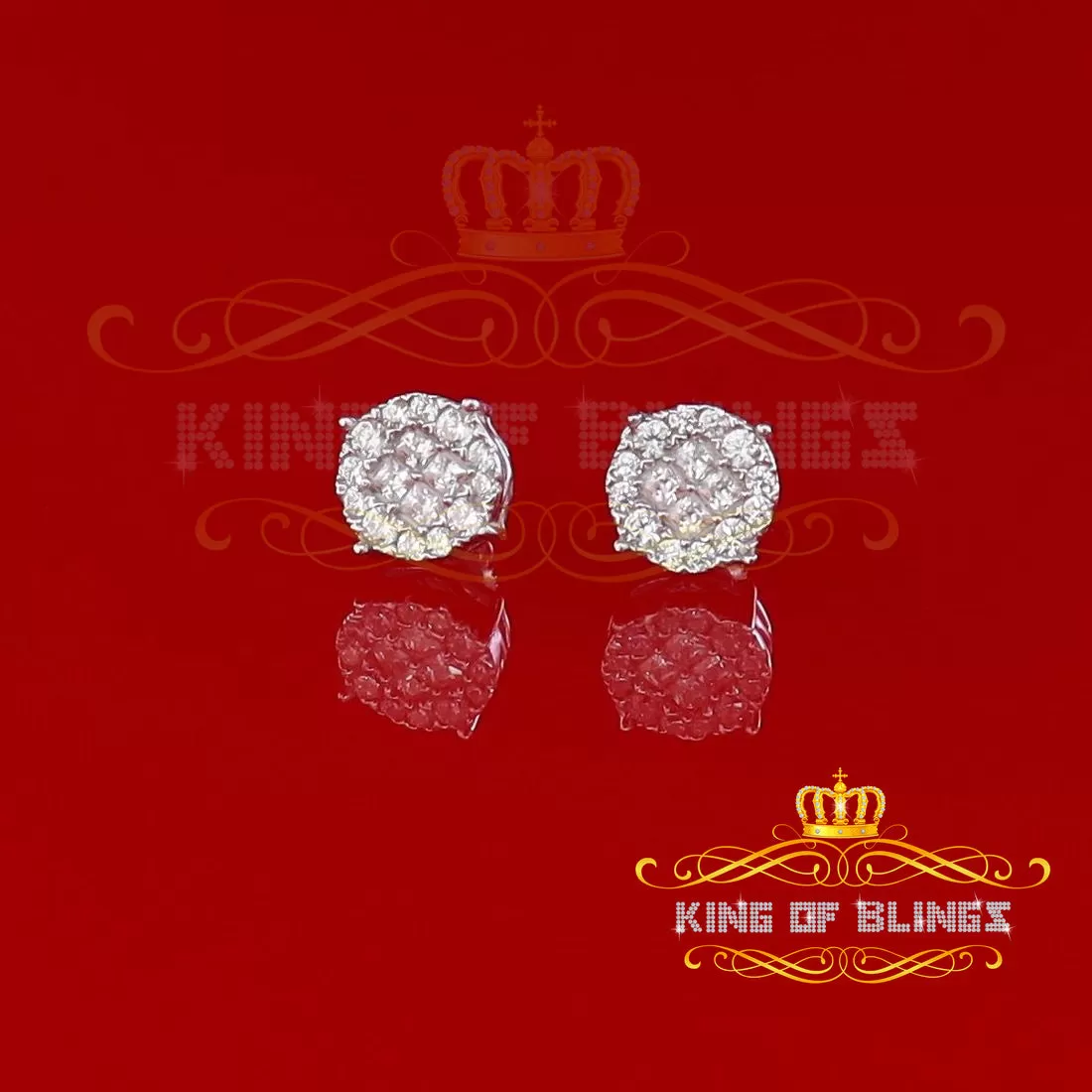 King of Blings- 925 White Silver Screw Back 1.44ct Cubic Zirconia Round Earrings For Ladies