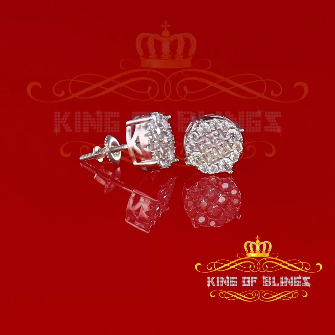 King of Blings- 925 White Silver Screw Back 1.44ct Cubic Zirconia Round Earrings For Ladies