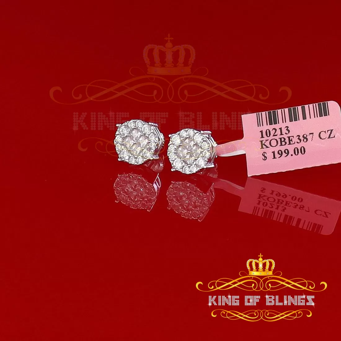 King of Blings- 925 White Silver Screw Back 1.44ct Cubic Zirconia Round Earrings For Ladies