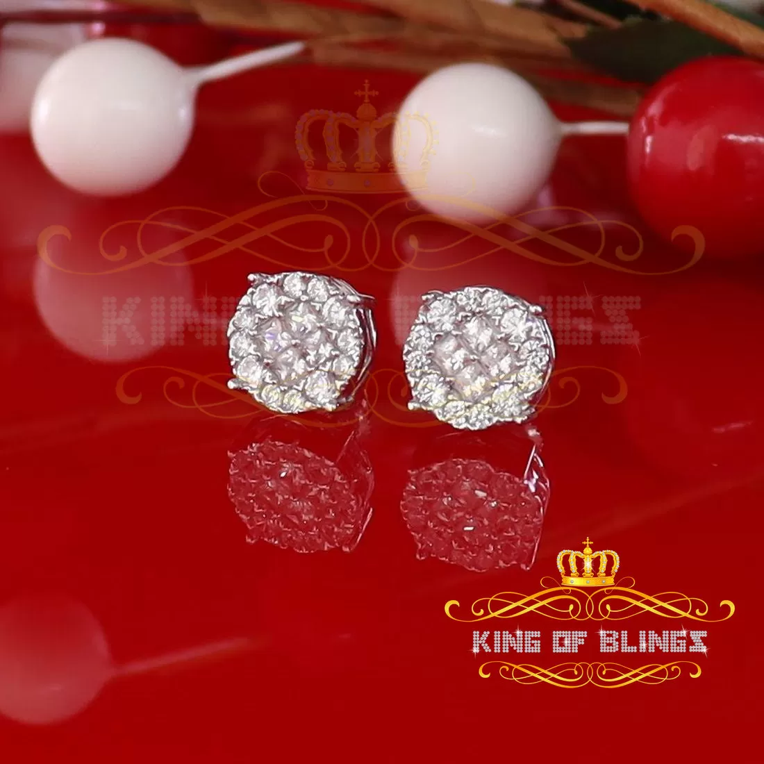 King of Blings- 925 White Silver Screw Back 1.44ct Cubic Zirconia Round Earrings For Ladies