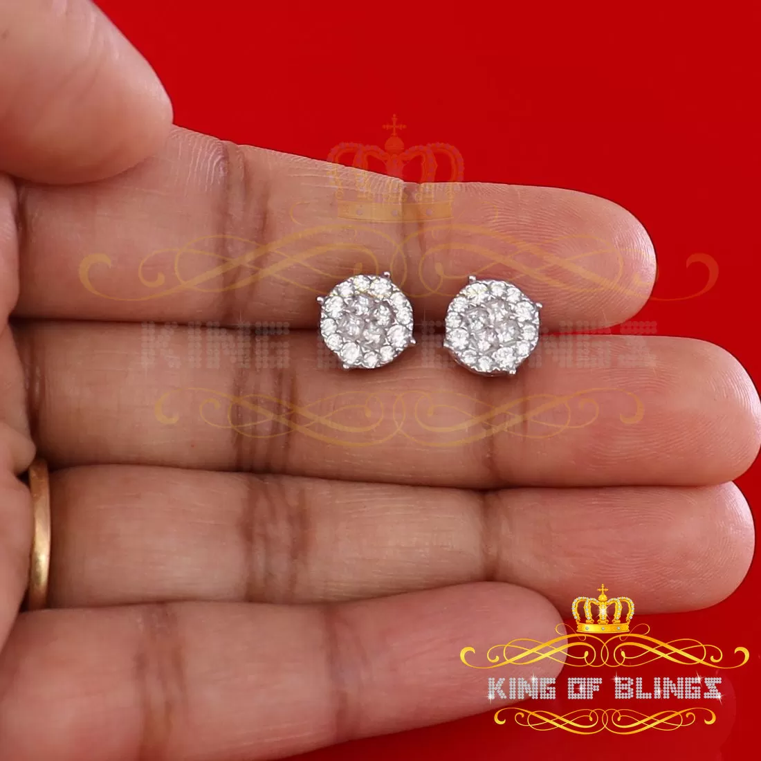 King of Blings- 925 White Silver Screw Back 1.44ct Cubic Zirconia Round Earrings For Ladies