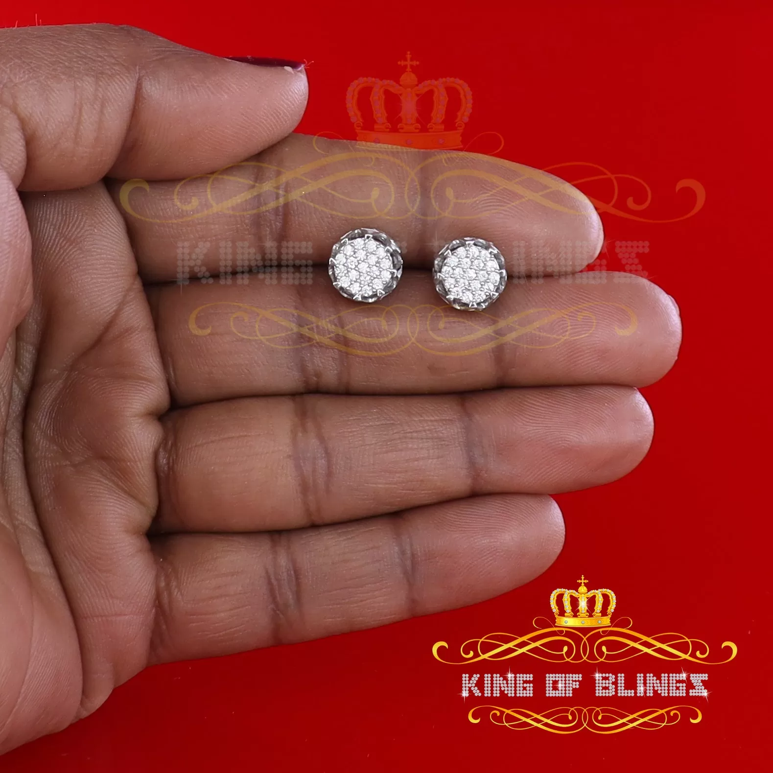 King of Blings- 925 White Sterling Silver 0.58ct Cubic Zirconia Women's Hip Hop Flower Earrings