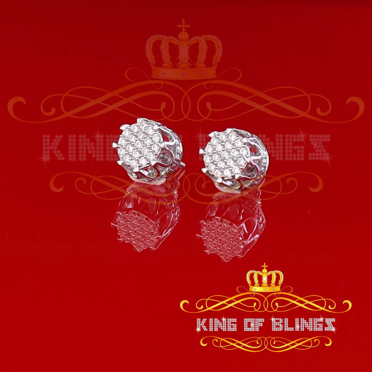 King of Blings- 925 White Sterling Silver 0.58ct Cubic Zirconia Women's Hip Hop Flower Earrings