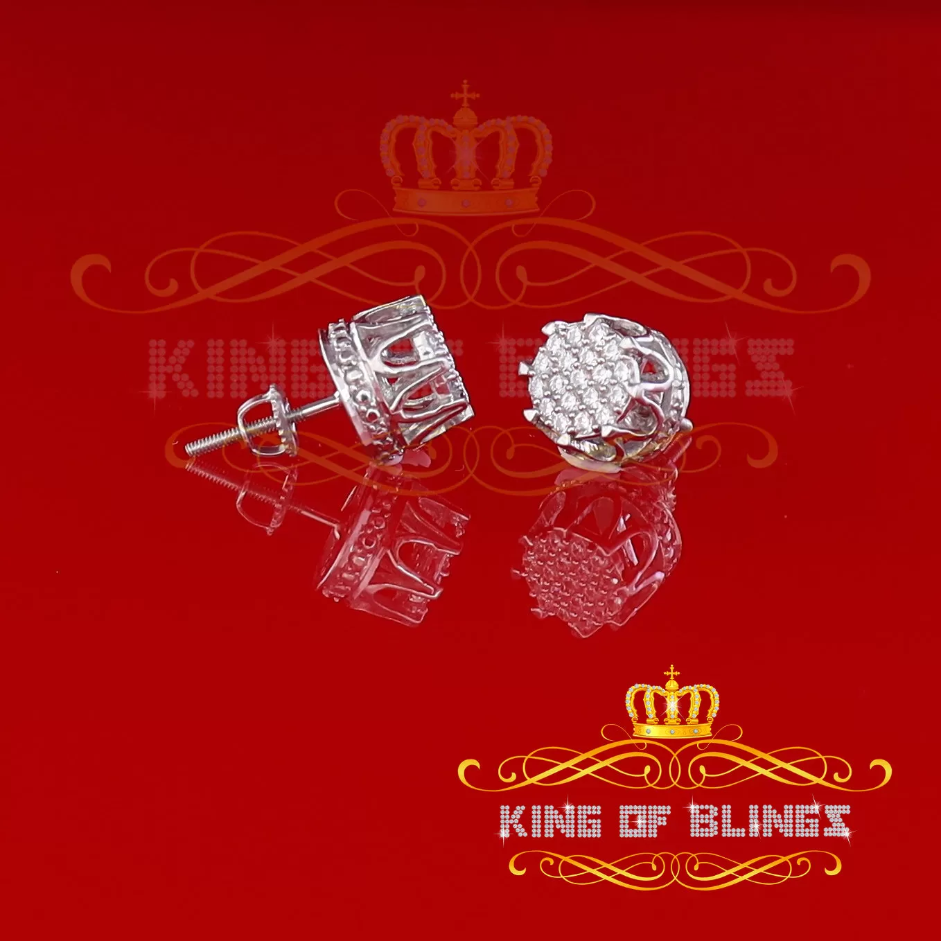 King of Blings- 925 White Sterling Silver 0.58ct Cubic Zirconia Women's Hip Hop Flower Earrings