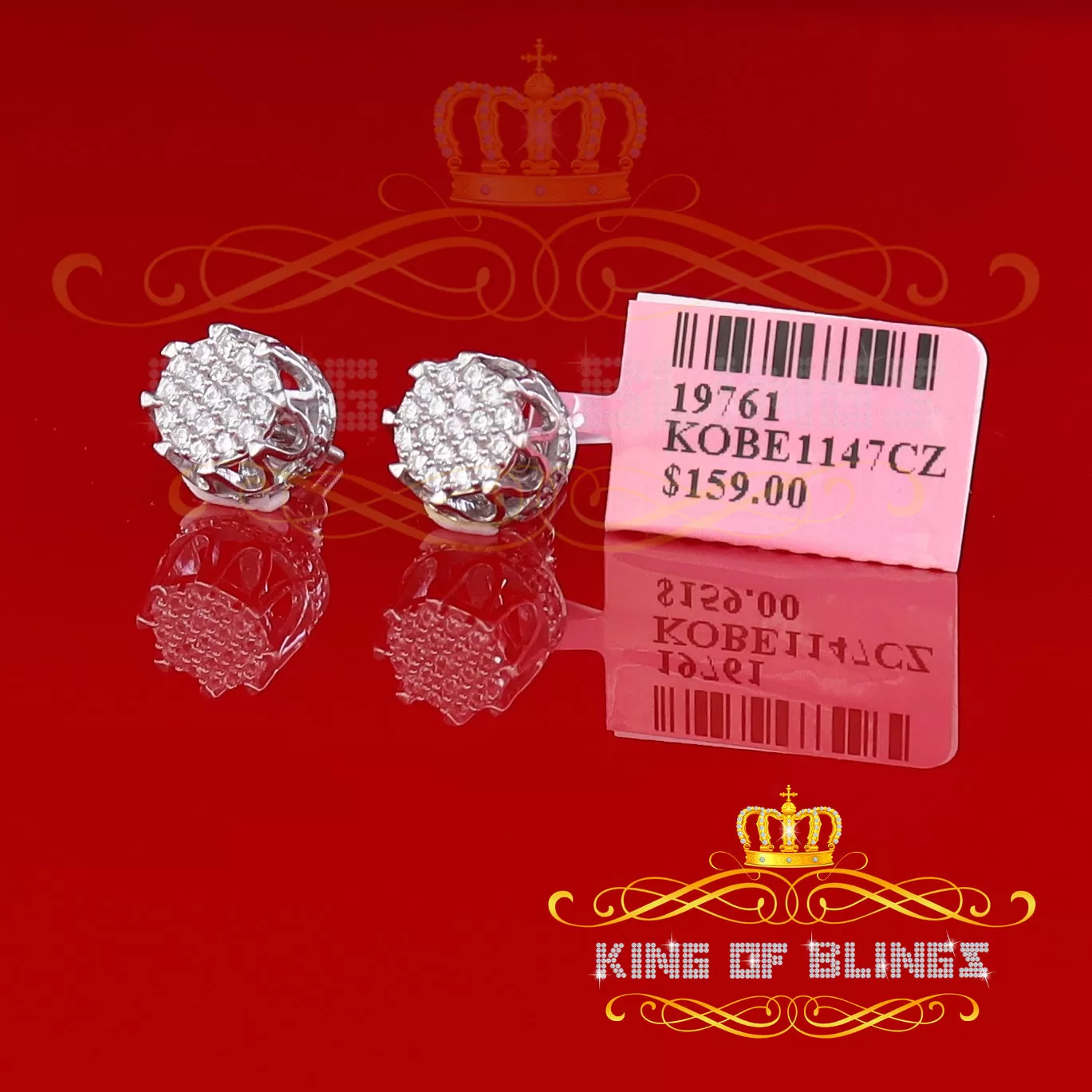 King of Blings- 925 White Sterling Silver 0.58ct Cubic Zirconia Women's Hip Hop Flower Earrings