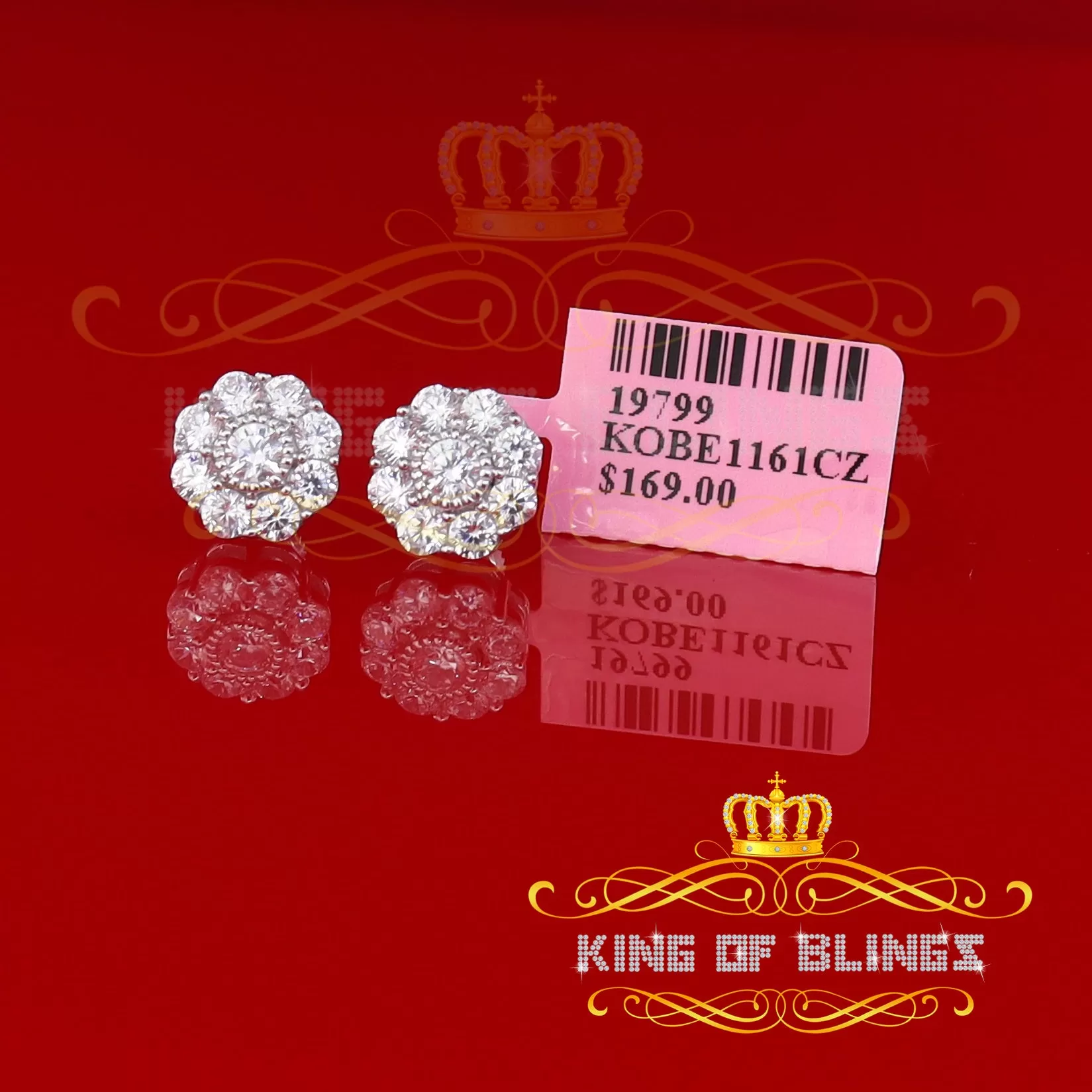 King of Blings- 925 White Sterling Silver 2.88ct Cubic Zirconia Women's Hip Hop Floral Earrings