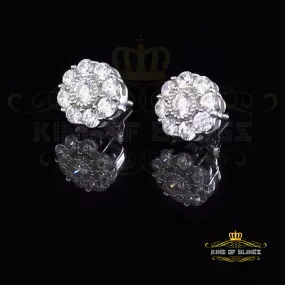 King of Blings- 925 White Sterling Silver 2.88ct Cubic Zirconia Women's Hip Hop Floral Earrings