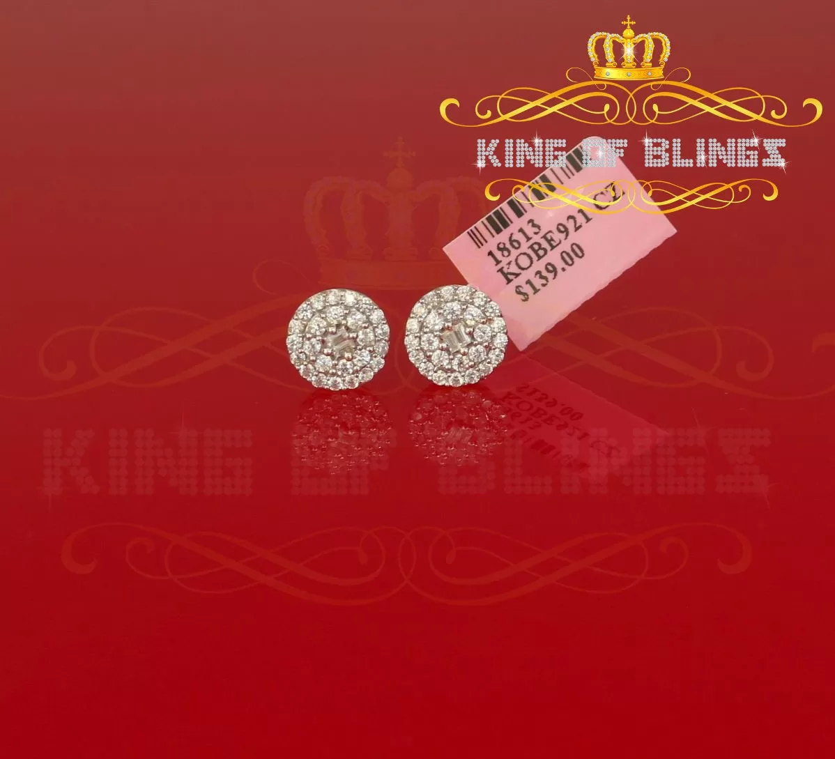 King of Blings- Aretes Para Hombre 925 White Silver 1.86ct Cubic Zirconia Round Women's Earrings