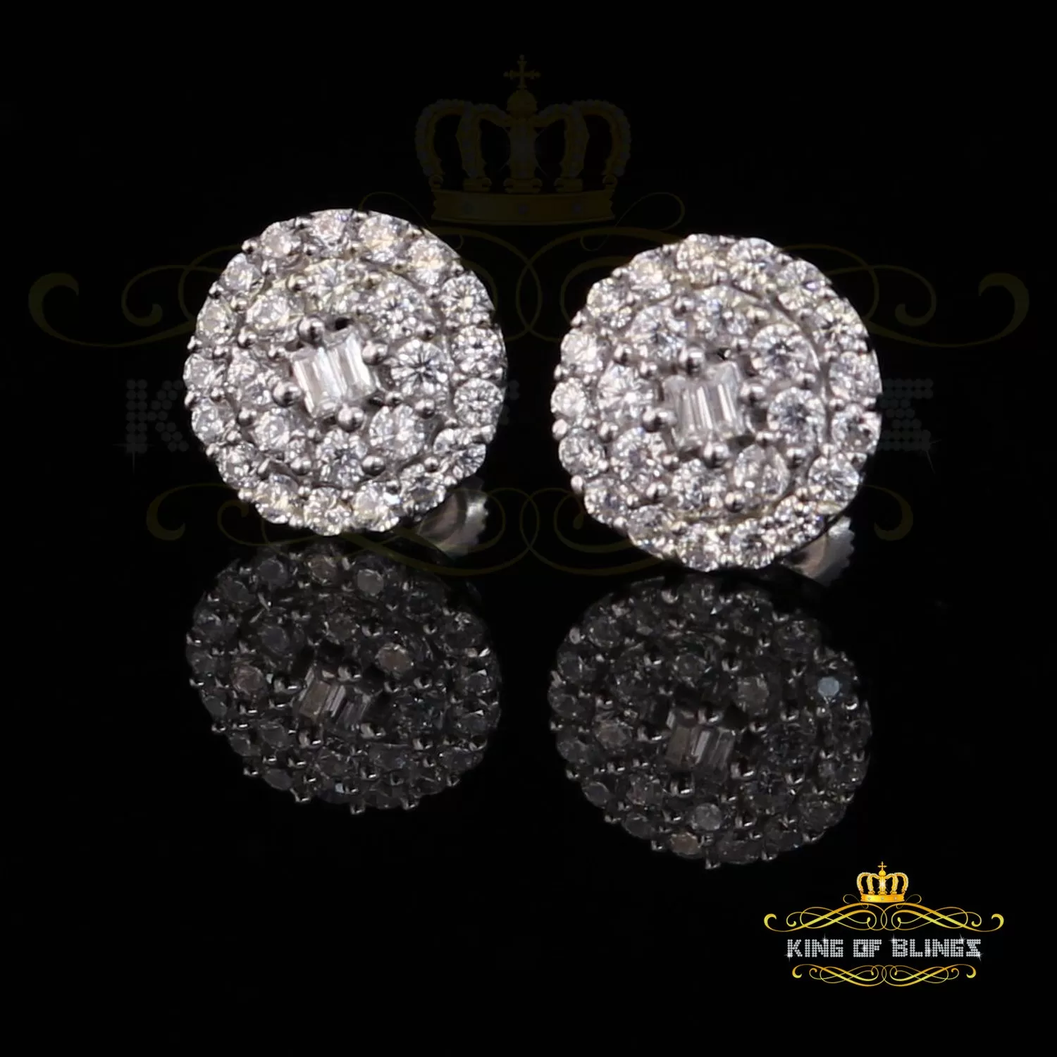 King of Blings- Aretes Para Hombre 925 White Silver 1.86ct Cubic Zirconia Round Women's Earrings