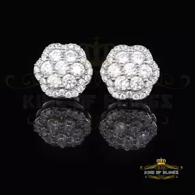 King of Blings- Aretes Para Hombre 925 White Silver 2.7ct Cubic Zirconia Flower Women's Earrings