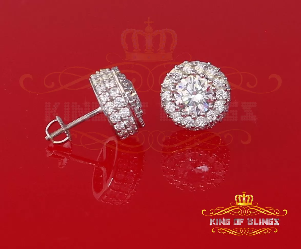 King of Blings- Aretes Para Hombre 925 White Silver 6.57ct Cubic Zirconia Round Women's Earrings