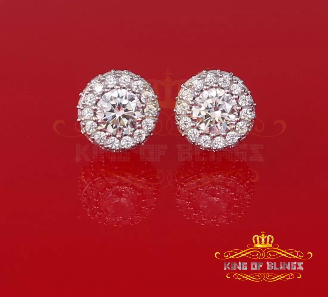 King of Blings- Aretes Para Hombre 925 White Silver 6.57ct Cubic Zirconia Round Women's Earrings