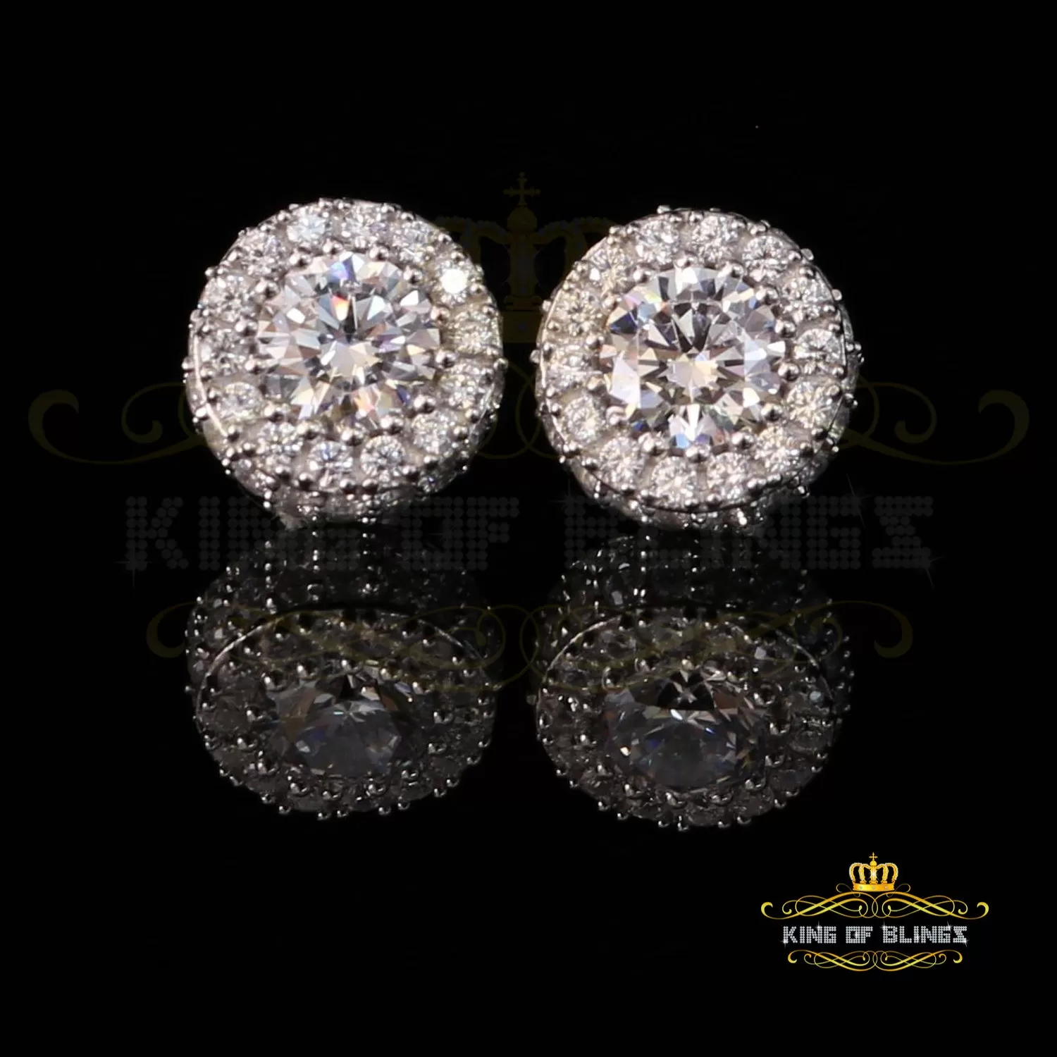 King of Blings- Aretes Para Hombre 925 White Silver 6.57ct Cubic Zirconia Round Women's Earrings