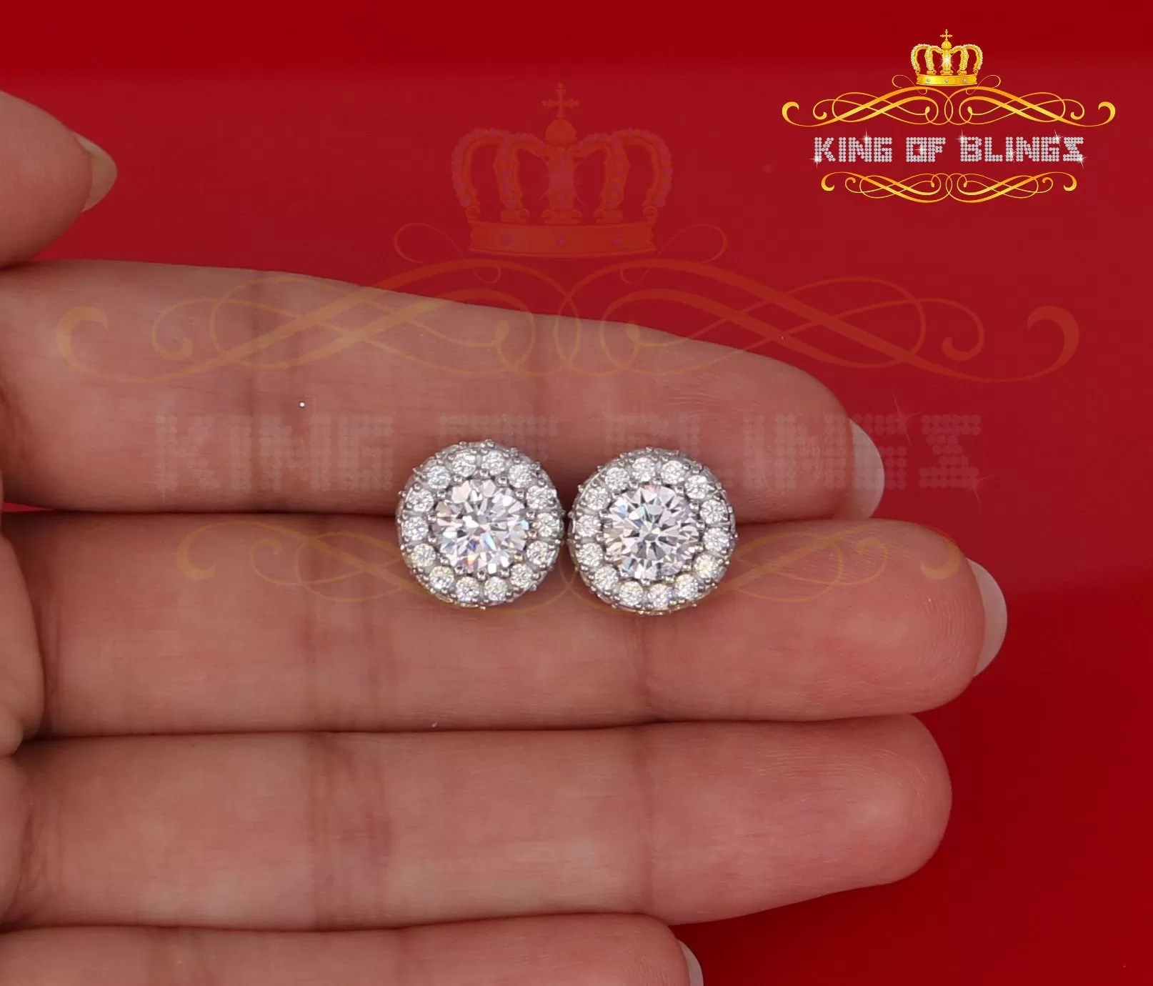 King of Blings- Aretes Para Hombre 925 White Silver 6.57ct Cubic Zirconia Round Women's Earrings