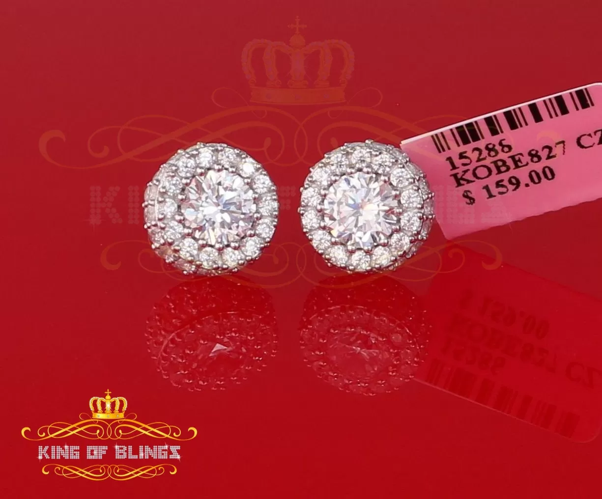 King of Blings- Aretes Para Hombre 925 White Silver 6.57ct Cubic Zirconia Round Women's Earrings