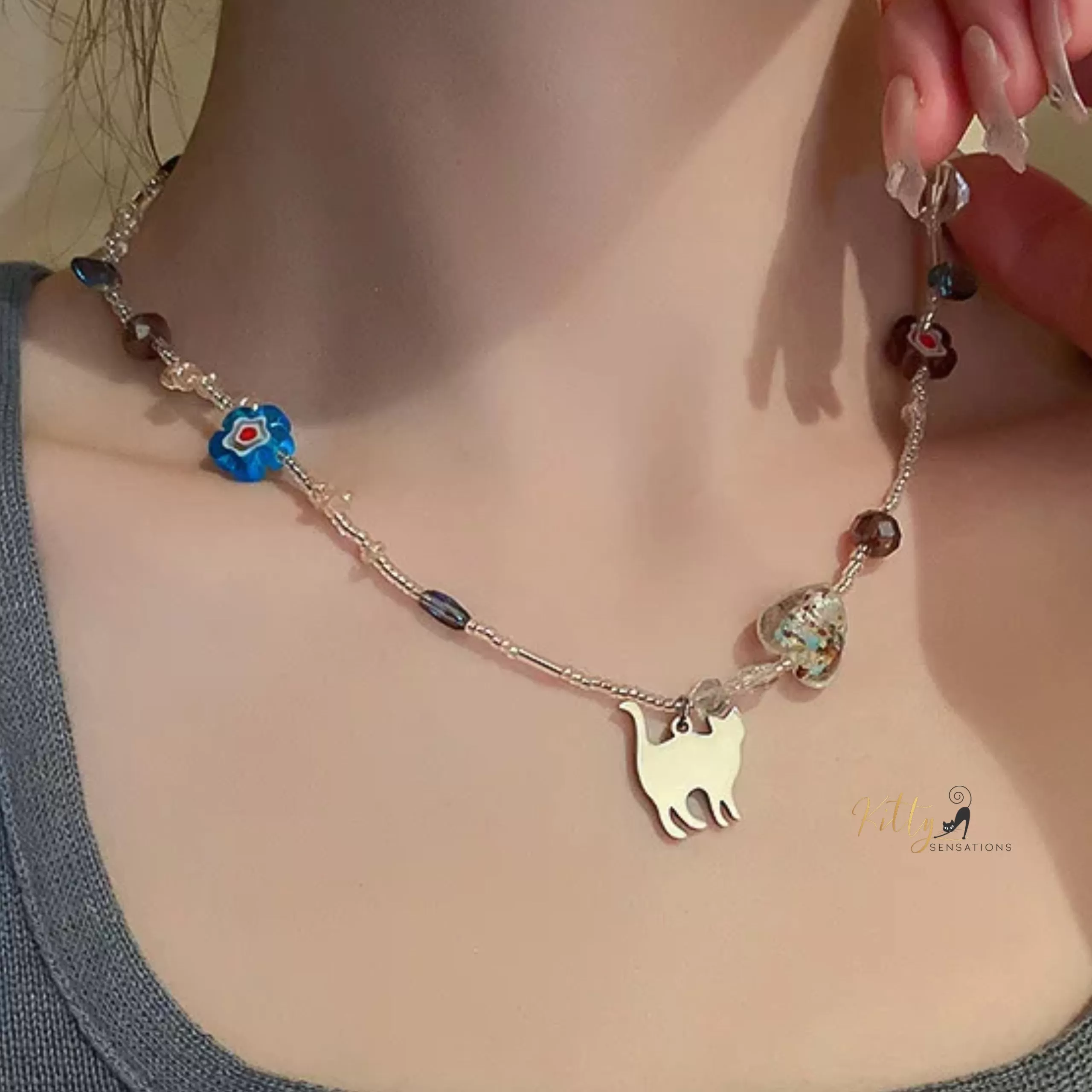 Kitty Beads Necklace in Acrylic and Metal