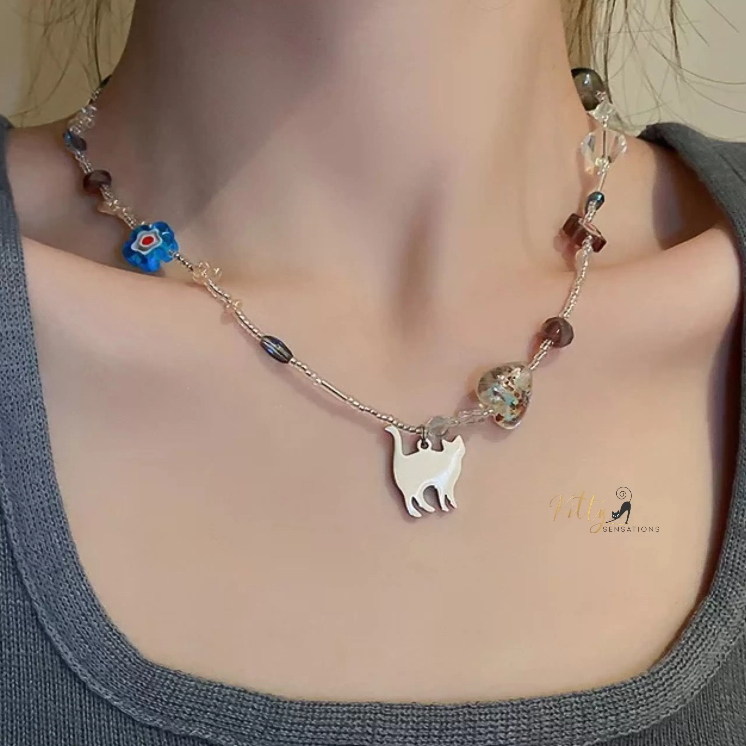 Kitty Beads Necklace in Acrylic and Metal