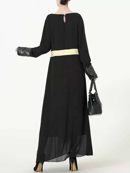 (L-7XL) Kim Kima Gold Satin Trim Plus Size Abaya Long Sleeve Maxi Dress (3 Colours)