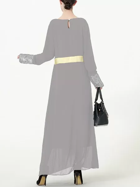 (L-7XL) Kim Kima Gold Satin Trim Plus Size Abaya Long Sleeve Maxi Dress (3 Colours)