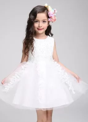 Lace Tulle Knee Length Beading Pageant Dress Princess Flower Girl Dress