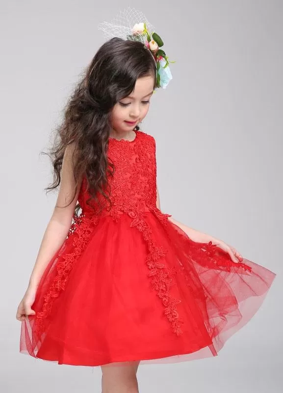 Lace Tulle Knee Length Beading Pageant Dress Princess Flower Girl Dress