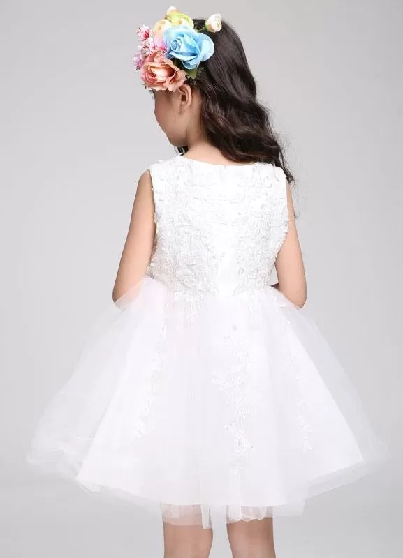 Lace Tulle Knee Length Beading Pageant Dress Princess Flower Girl Dress