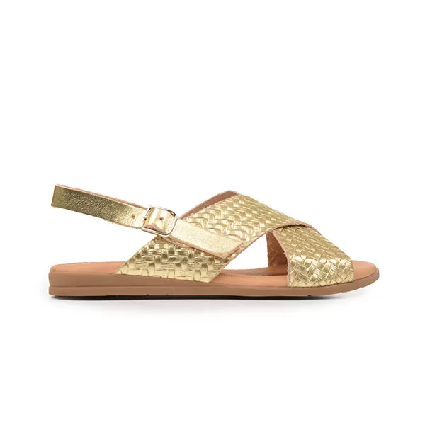 Leather Braided Sandals in Gold