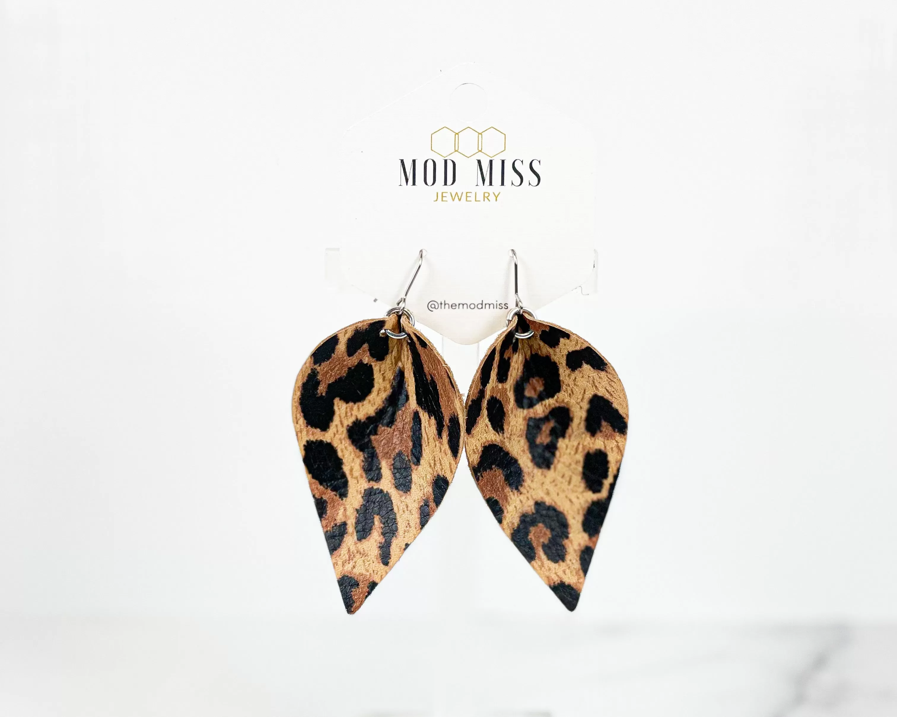 Leather Petal Earring Leopard Tawny