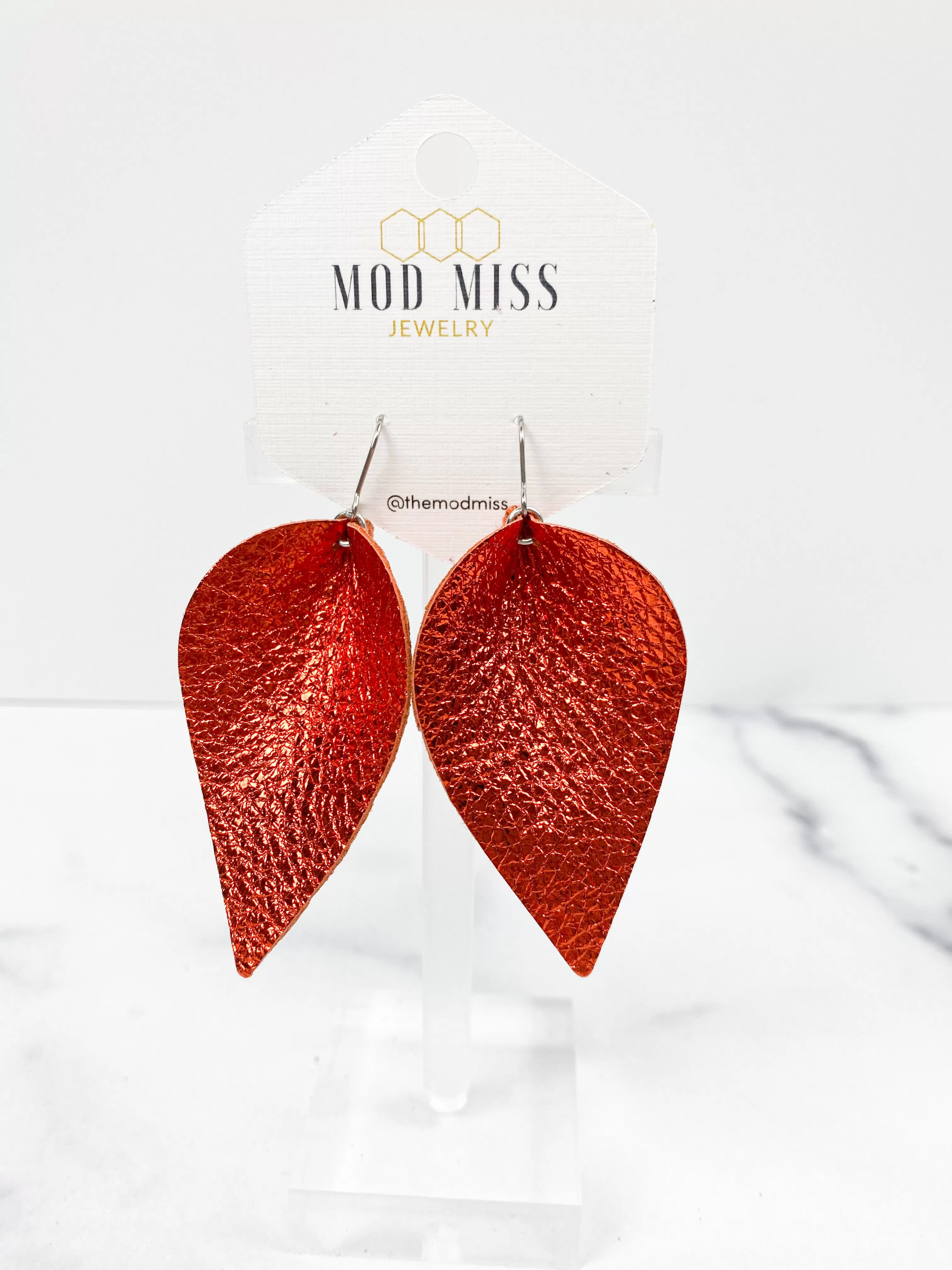 Leather Petal Earring Metallic Orange