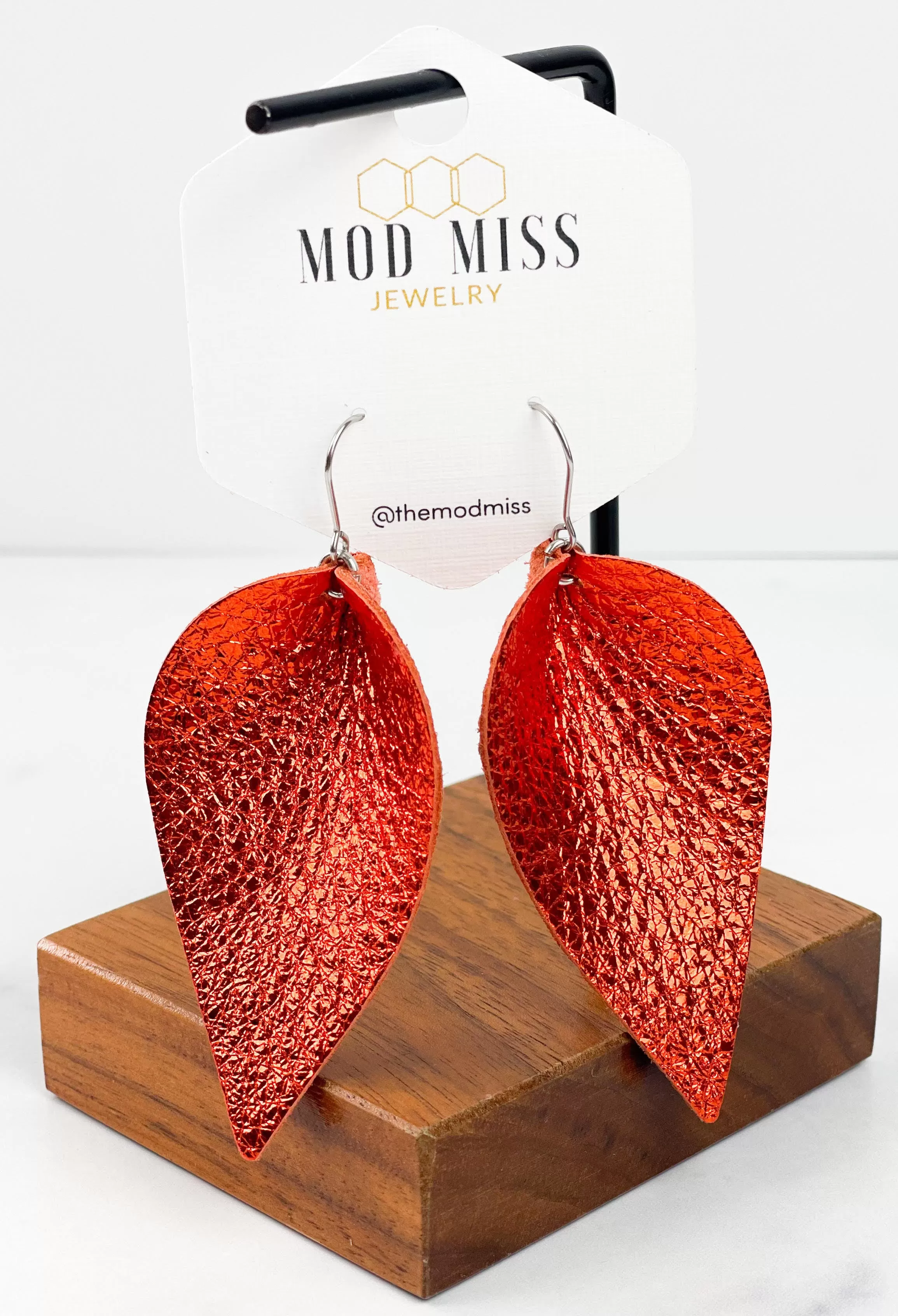 Leather Petal Earring Metallic Orange