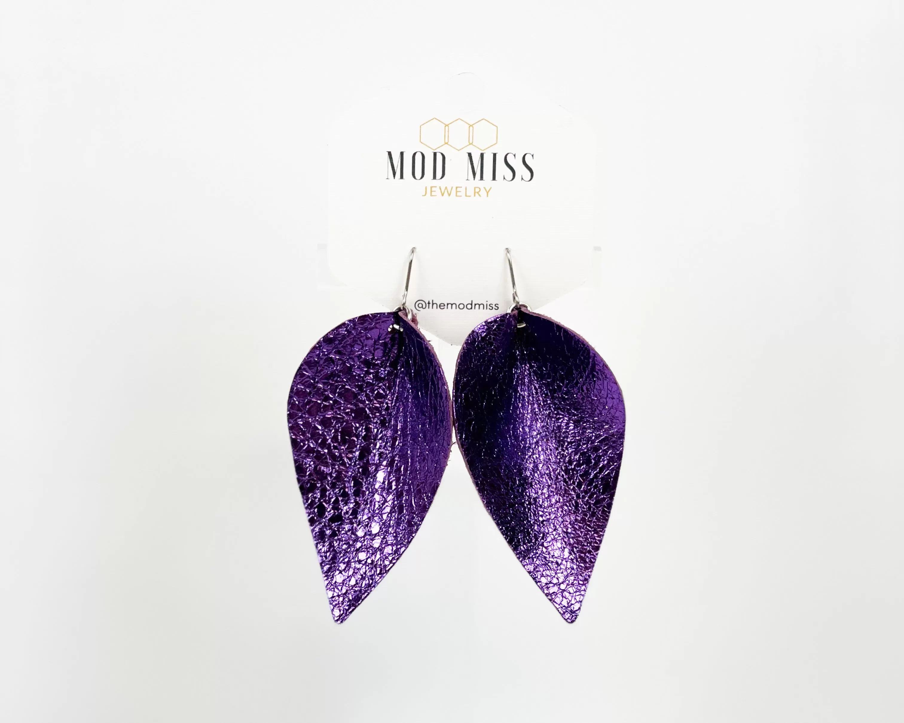 Leather Petal Earring Metallic Purple