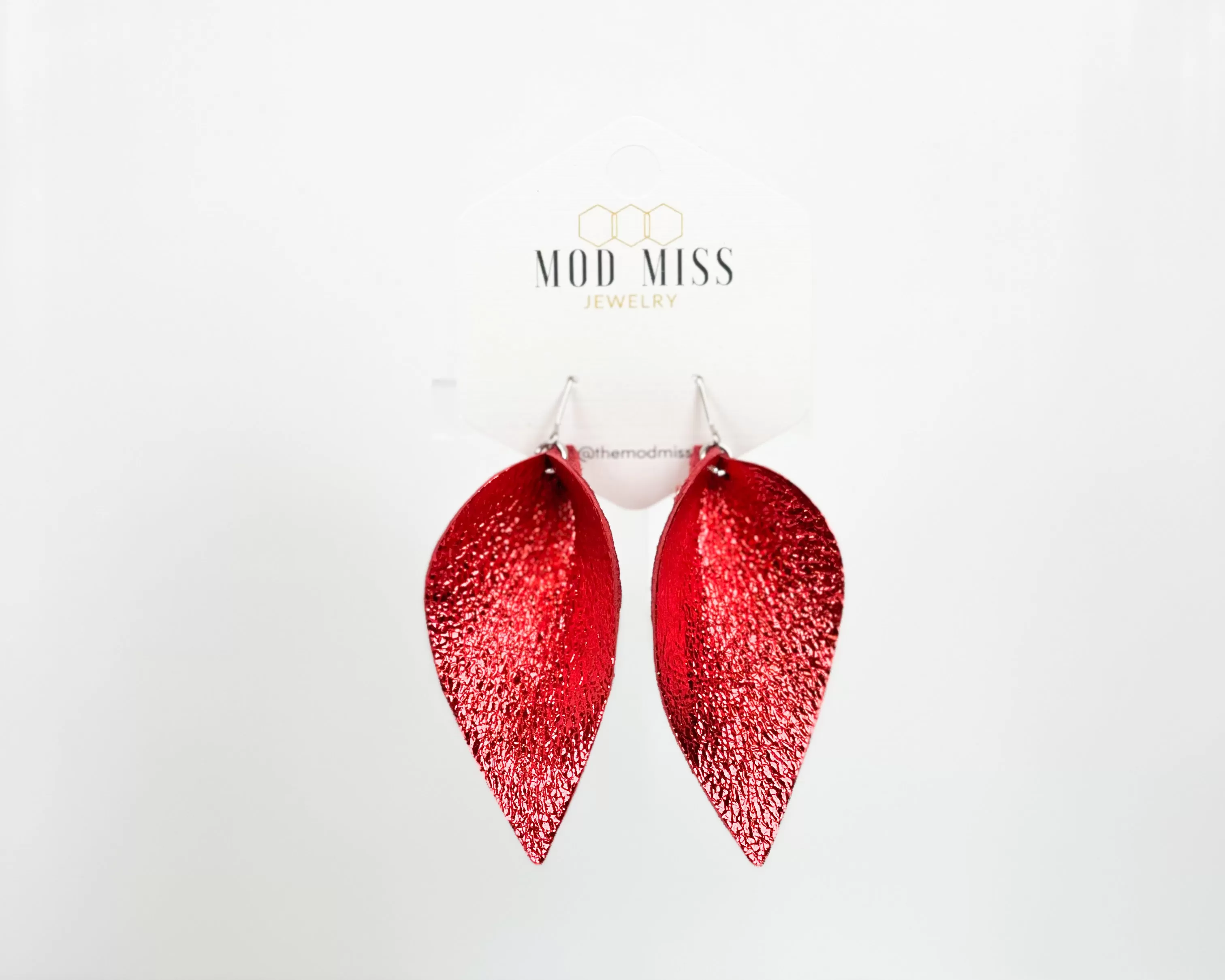 Leather Petal Earring Metallic Red