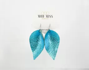 Leather Petal Earring Metallic Turquoise