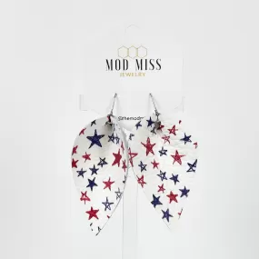 Leather Petal Earring Patriotic Stars Scribbles