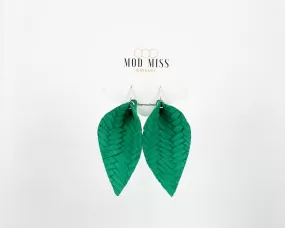 Leather Petal Earring Weaved Kelly Green