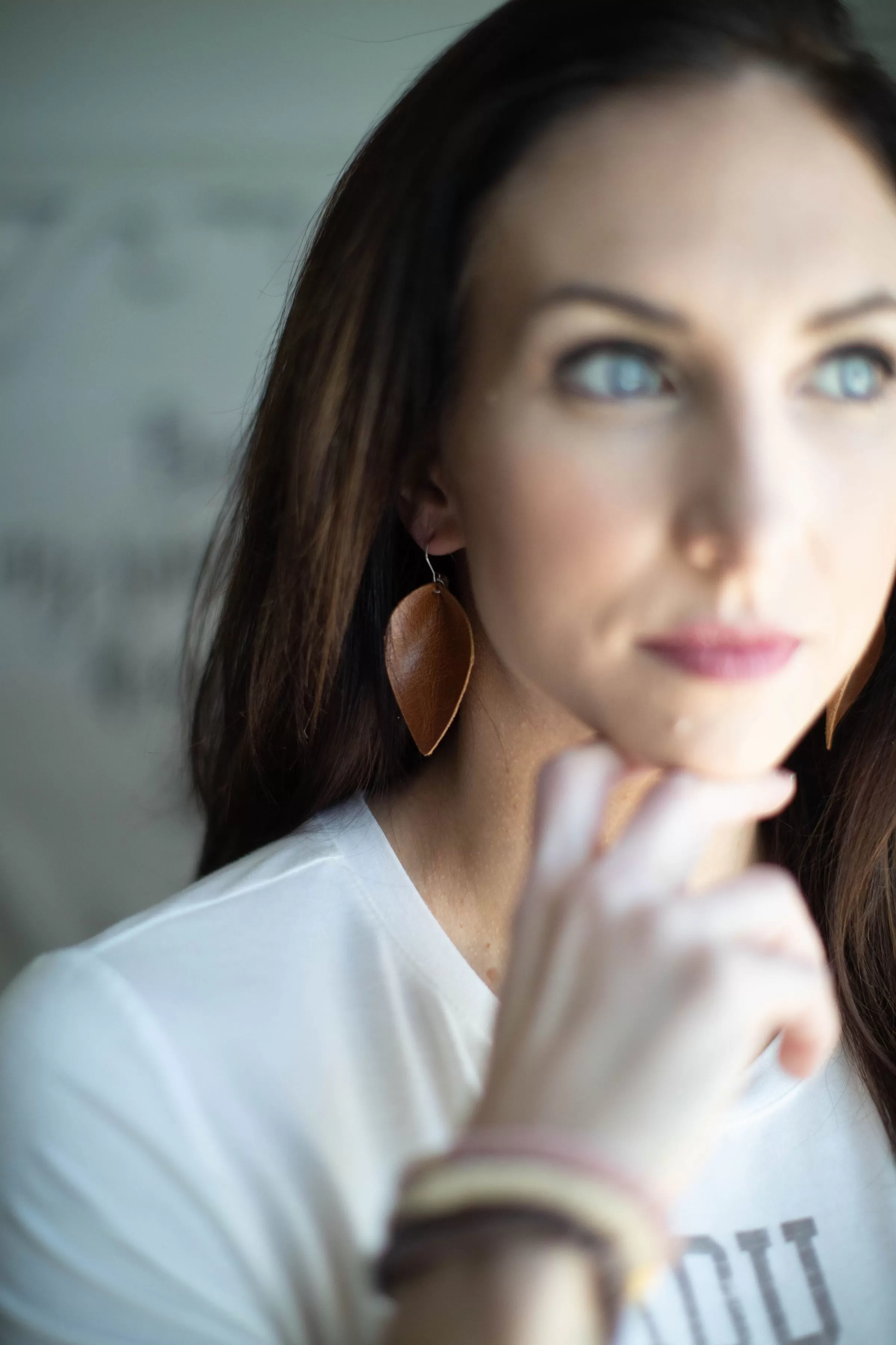 Leather Petal Earring Worn Brown