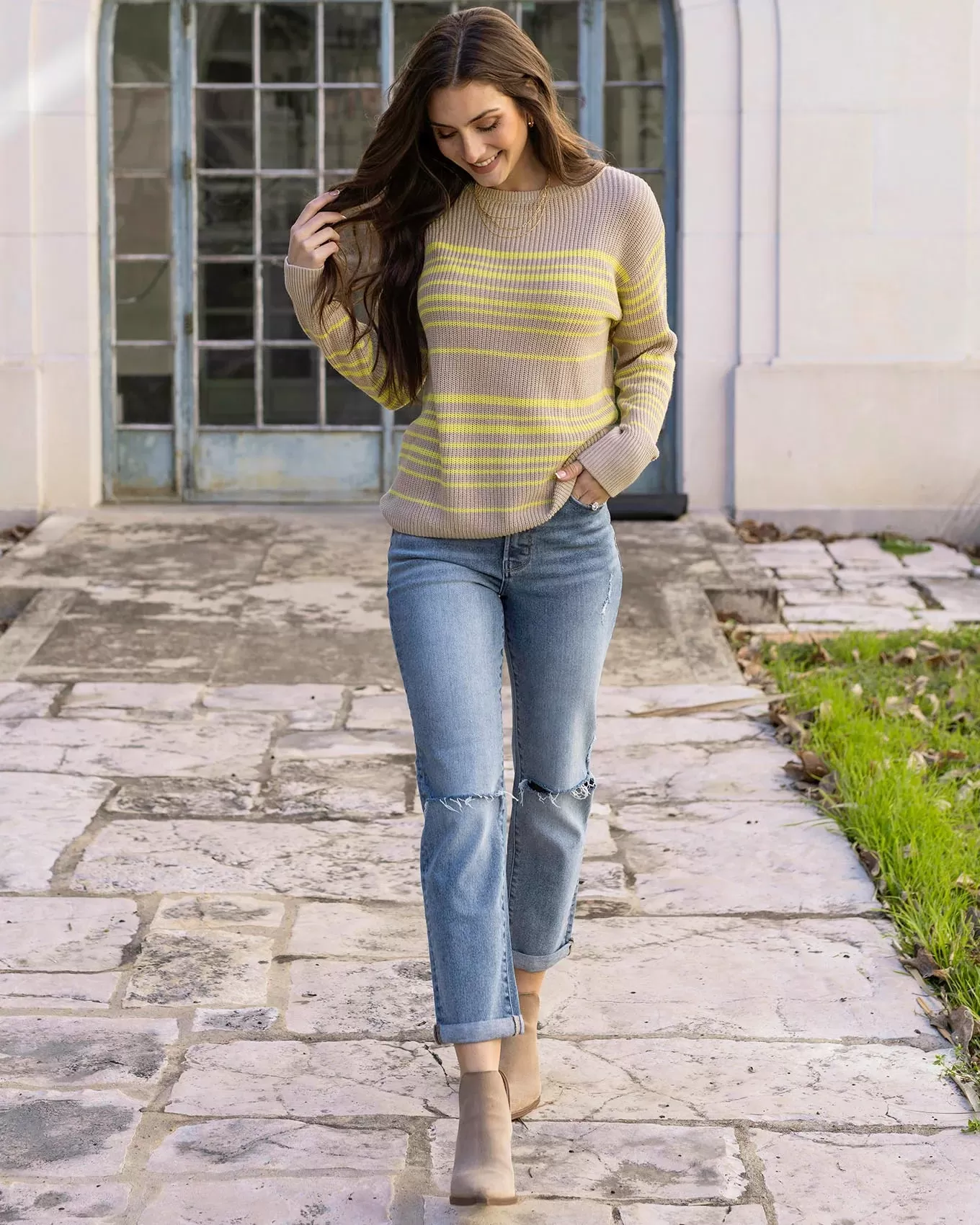 Lemon Lines Lightweight Sweater by Grace & Lace (Ships in 1-2 Weeks)