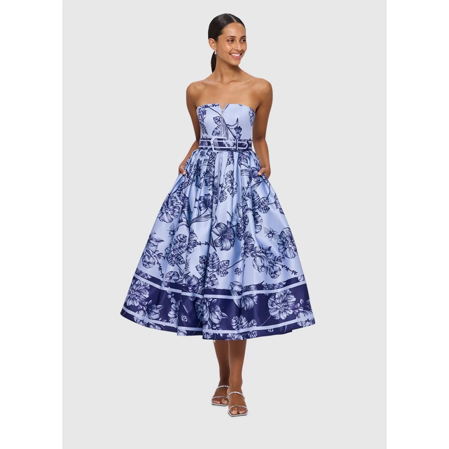 Leo Lin Norine Bustier Midi Dress - Harmony Print in Hyacinth