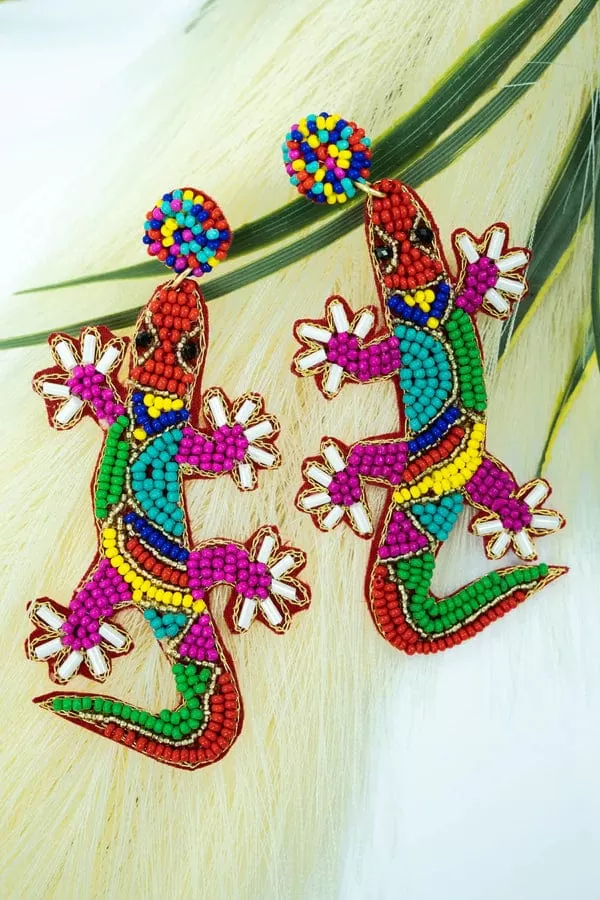 Lizard Summer Fiesta beaded EARRINGS